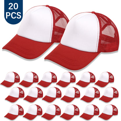 20 PCS Red and White Baseball Cap, Adjustable Trucker Hats