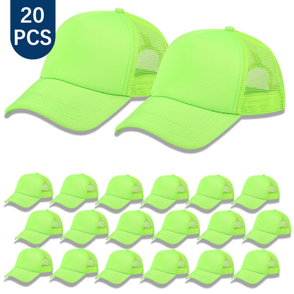 20 PCS Green Baseball Cap, Adjustable Green Trucker Hats