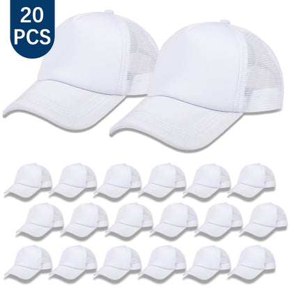 20 PCS White Baseball Cap, Adjustable White Trucker Hats
