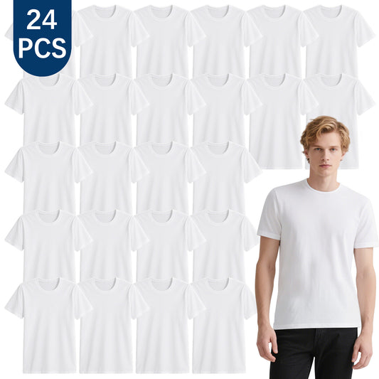 24 PCS Sublimation Blank T-Shirts Round Collar Short Sleeves Adult White Polyester t Shirts
