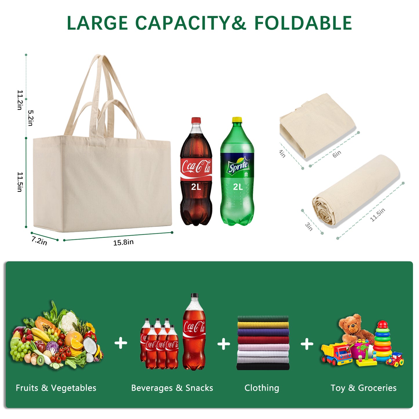 Reusable Grocery Bags with Long Shoulder Straps and Short Handles Wholesale