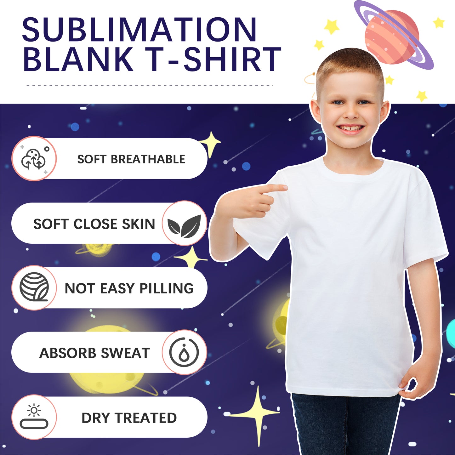 Kids White Polyester Sublimation T-Shirt Blanks – Short Sleeve DIY