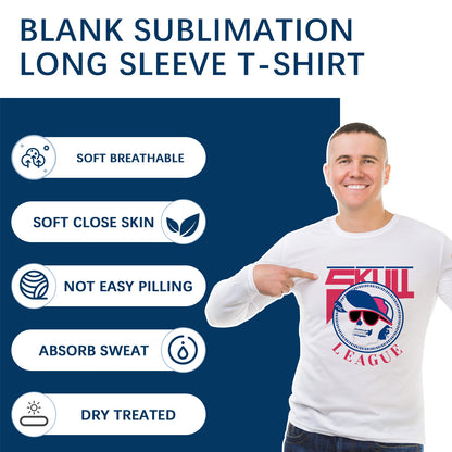 White Sublimation Blank T-Shirts, Adult long sleeve round collar polyester tees