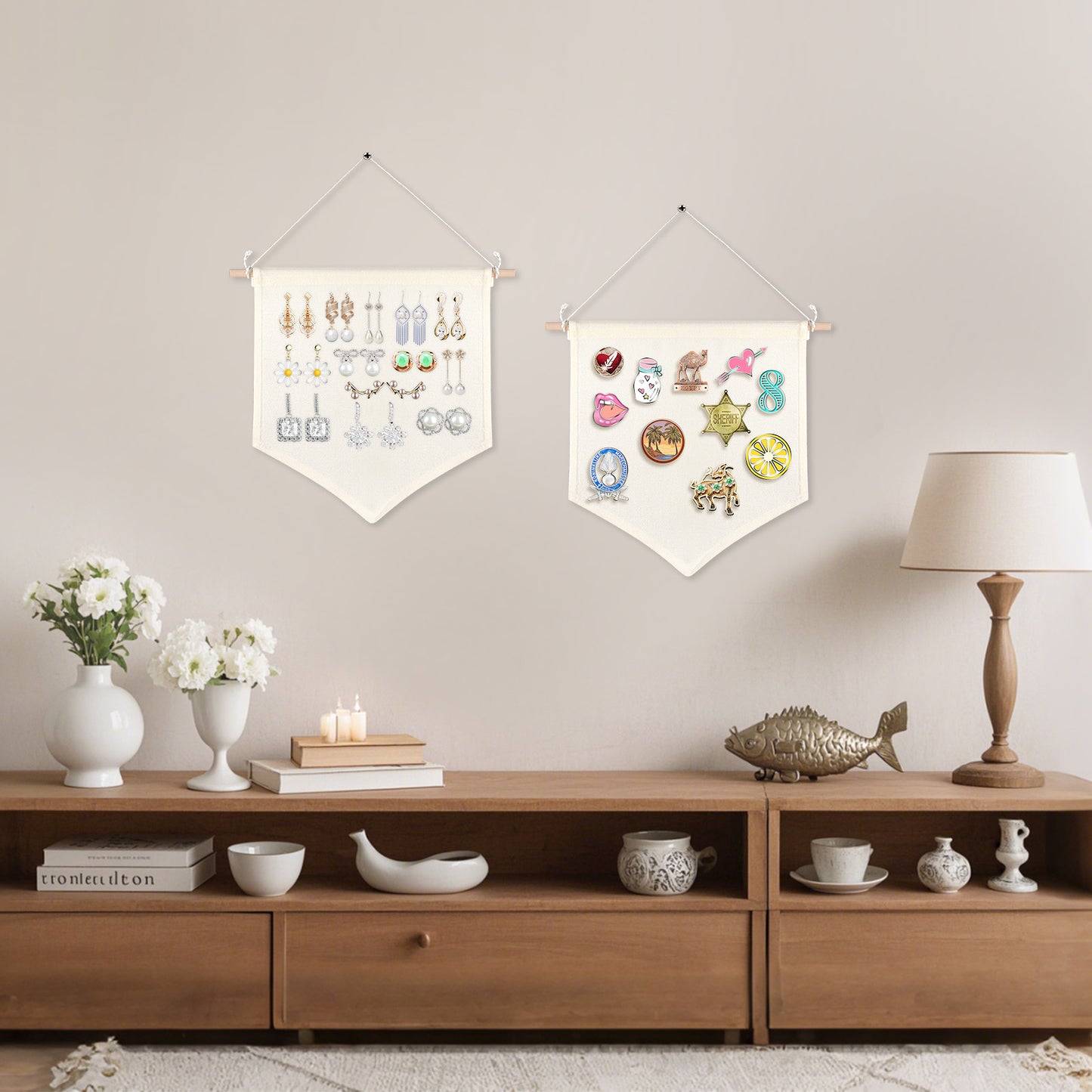 48 PCS Sublimation Beige Canvas Banners for Wall Hanging Jewelry & Pins