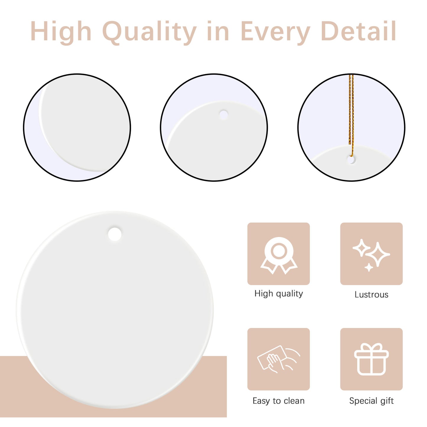 Round Ceramic Sublimation Christmas Ornaments Blanks Wholesale