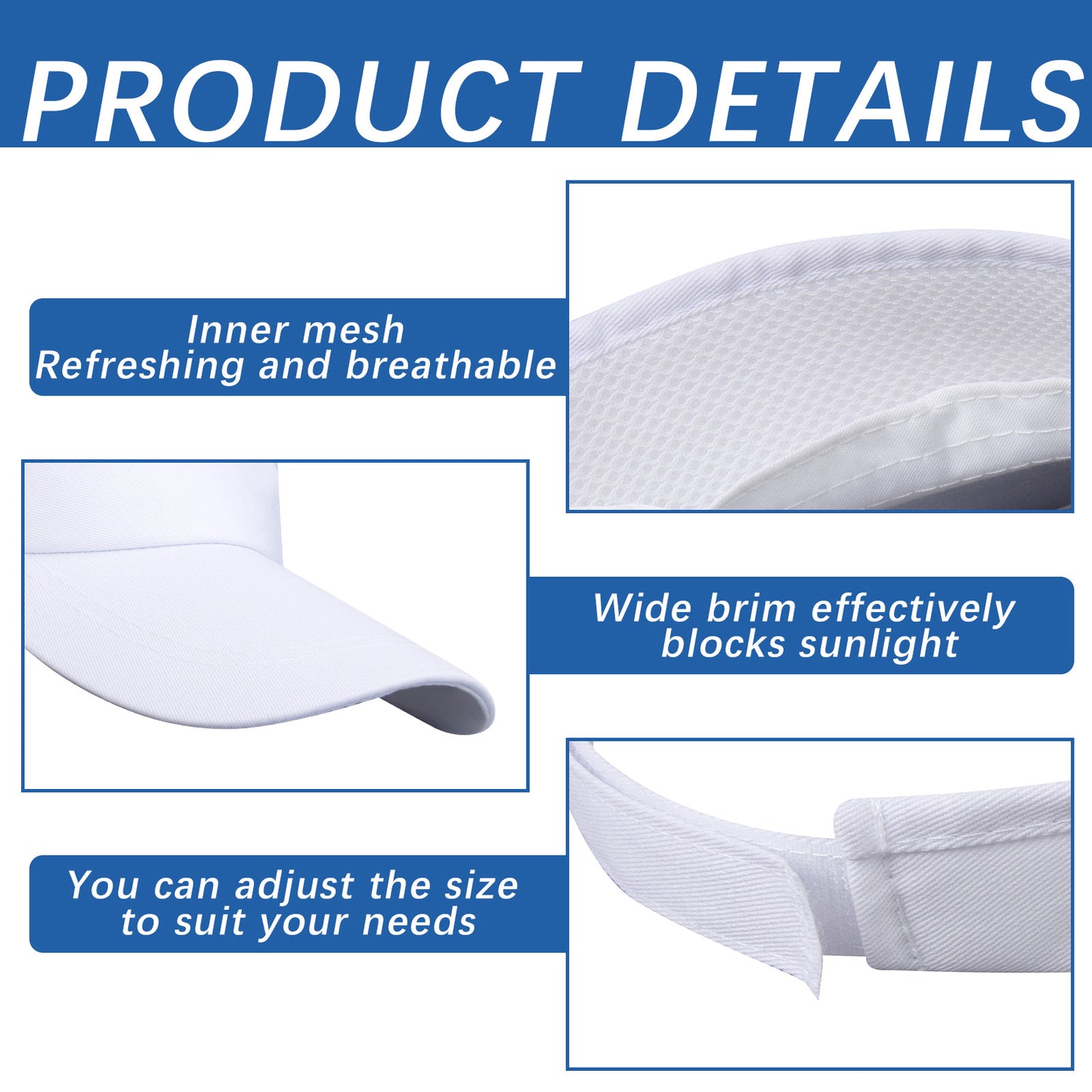 White Empty Top Hat Bulk Solid Color Blank Adjustable Sport Sun Visor Hats