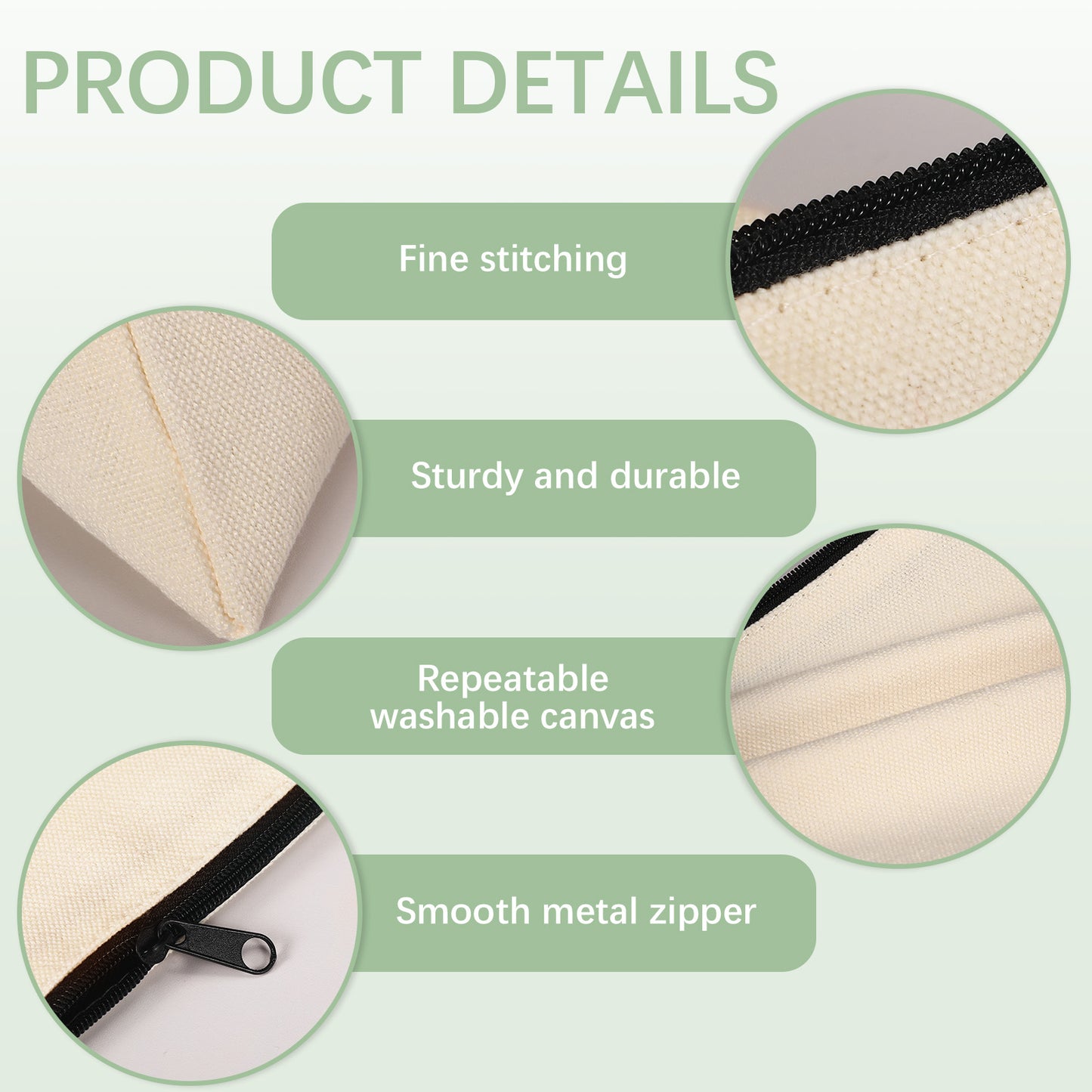 60 PCS Beige Zipper Makeup Bags for Sublimation Printing Wholesale