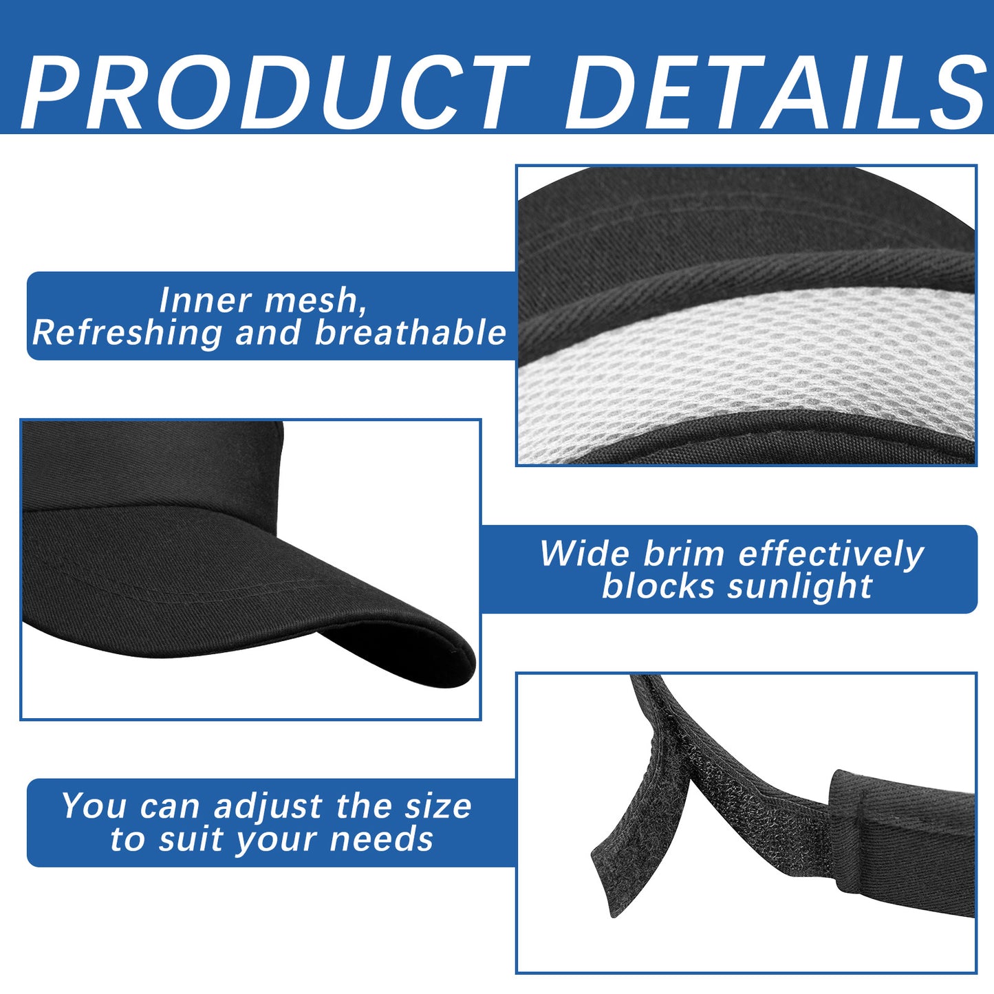 Black Empty Top Hat Bulk Solid Color Blank Adjustable Sport Sun Visor Hats