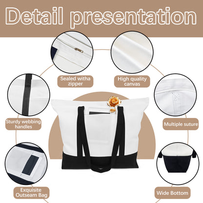 40 PCS Blank Polyester Zipper Canvas Tote Bags for Sublimation Printing