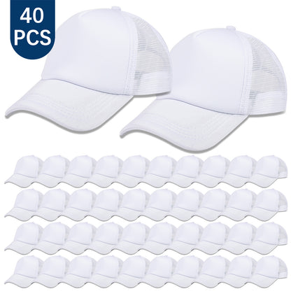 20 PCS White Baseball Cap, Adjustable White Trucker Hats