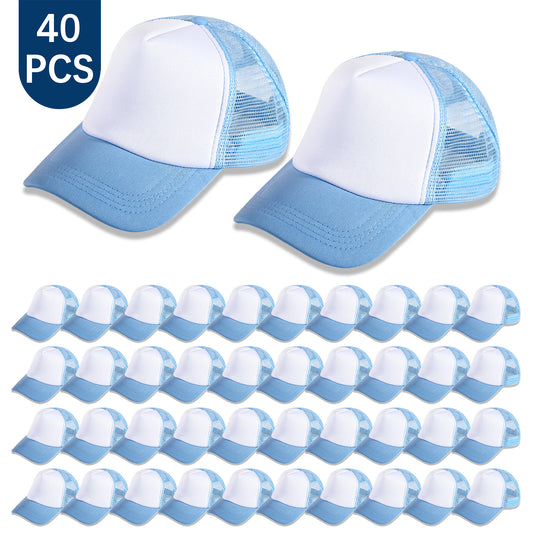 40 PCS Blue and White Baseball Cap, Adjustable Trucker Hats