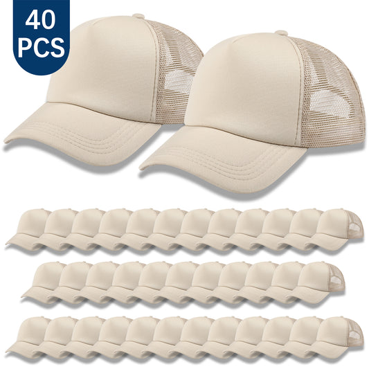 40 PCS Khaki Baseball Cap, Adjustable Khaki Trucker Hats