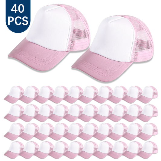 40 PCS Pink and White Baseball Cap, Adjustable Trucker Hats
