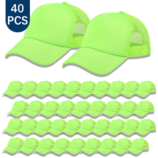 40 PCS Green Baseball Cap, Adjustable Green Trucker Hats