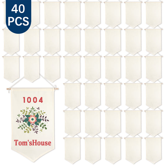 40 PCS Beige Canvas Banners for Sublimation – Pin & Jewelry Wall Display