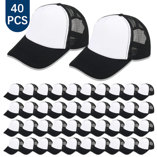 40 PCS Black and White Baseball Cap, Adjustable Trucker Hats
