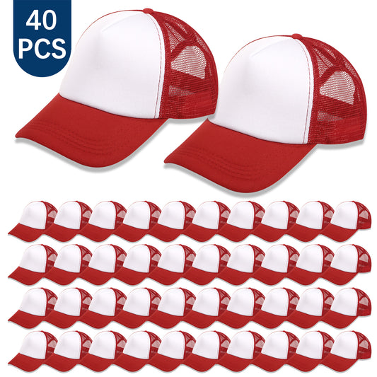 40 PCS Red and White Baseball Cap, Adjustable Trucker Hats