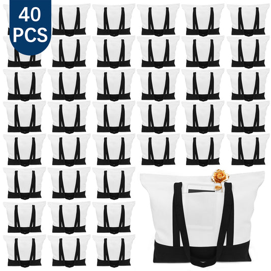 40 PCS Blank Polyester Zipper Canvas Tote Bags for Sublimation Printing