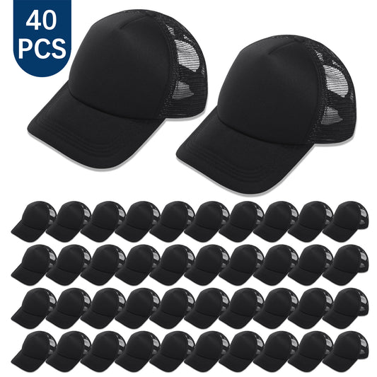 40 PCS Black Baseball Cap, Adjustable Black Trucker Hats