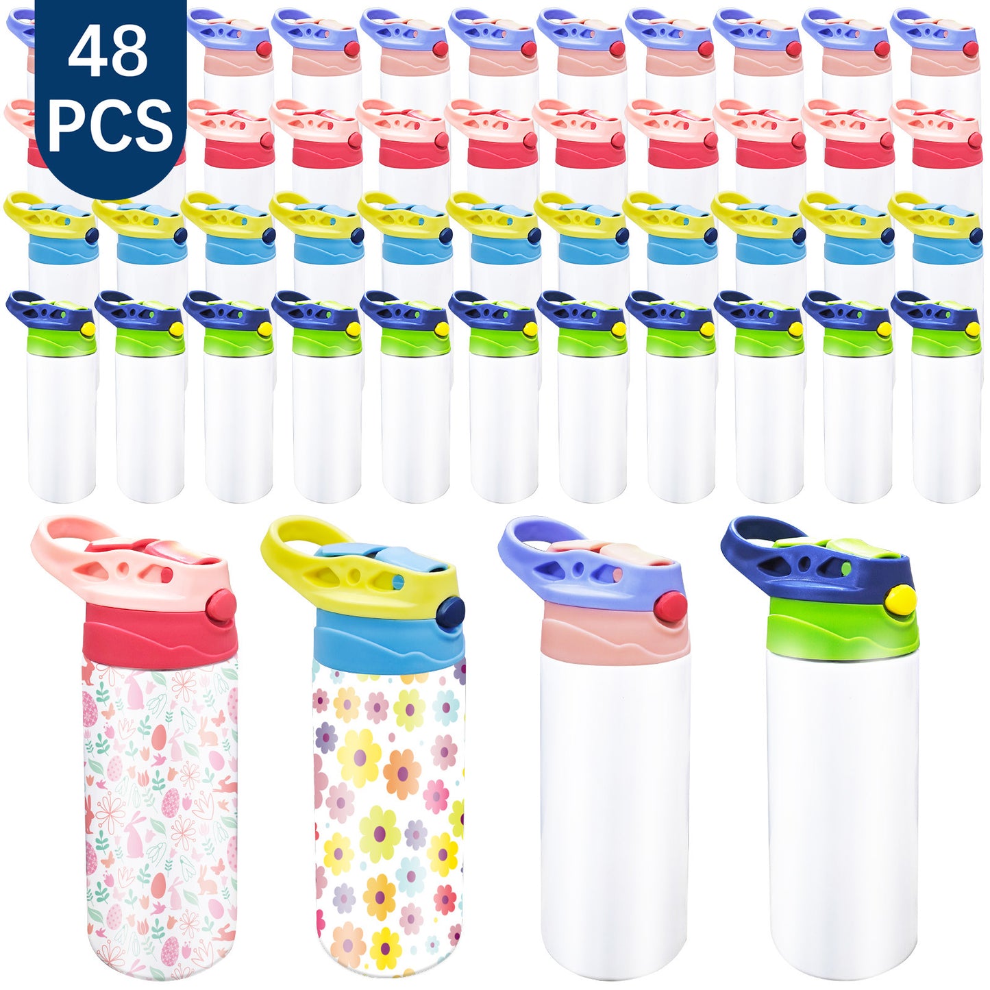 48 Pack 12 oz Sublimation Blank Sippy Cups Kids Tumblers with Straw Lid