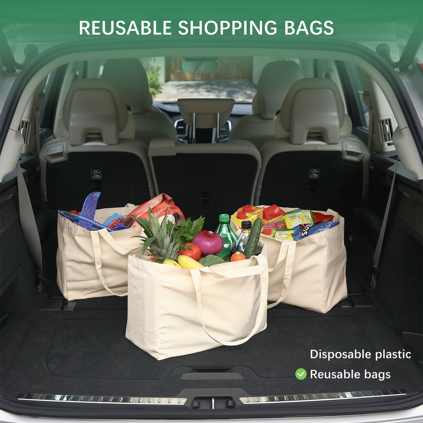 Reusable Grocery Bags with Long Shoulder Straps and Short Handles Wholesale