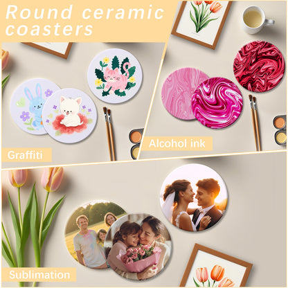 100 Pack Round Sublimation Ceramic Coasters with Cork Blanks