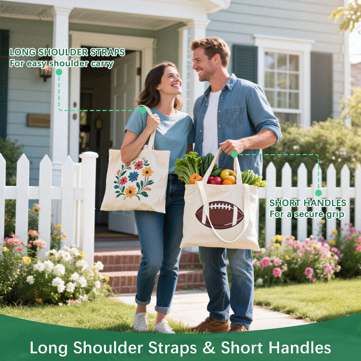 Reusable Grocery Bags with Long Shoulder Straps and Short Handles Wholesale