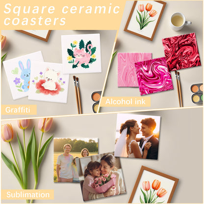 100 PCS Sublimation Square Ceramic Drink Coasters with Cork Pads