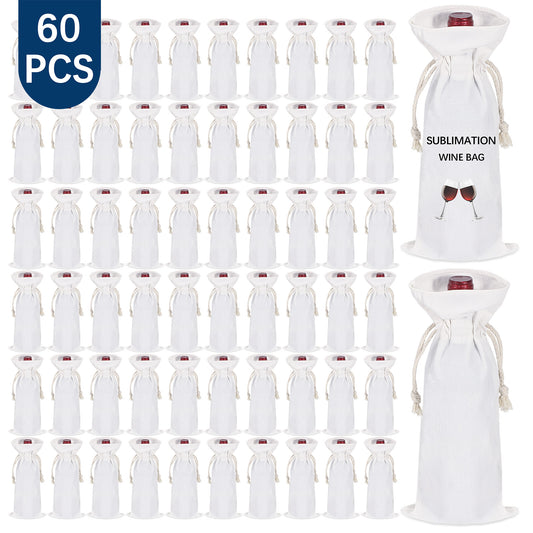 Wholesale 60 Pack Reusable Sublimation Canvas Wine Gift Bags