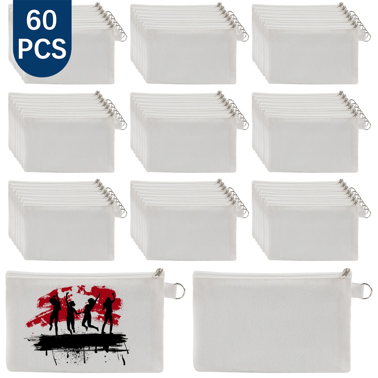 60 PCS Sublimation White Canvas Makeup Bags – Multi-Purpose DIY Blanks