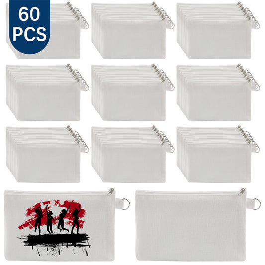 60 PCS Sublimation White Canvas Makeup Bags – Multi-Purpose DIY Blanks