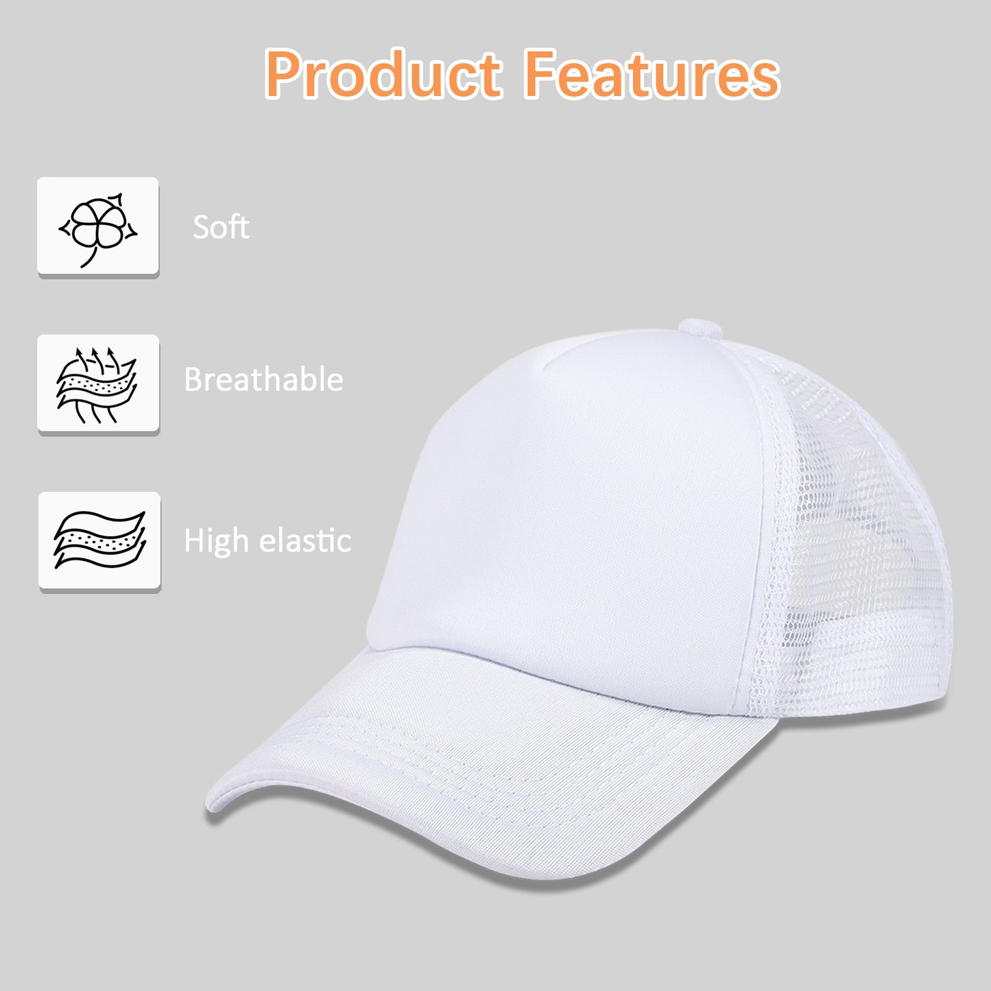 20 PCS White Baseball Cap, Adjustable White Trucker Hats