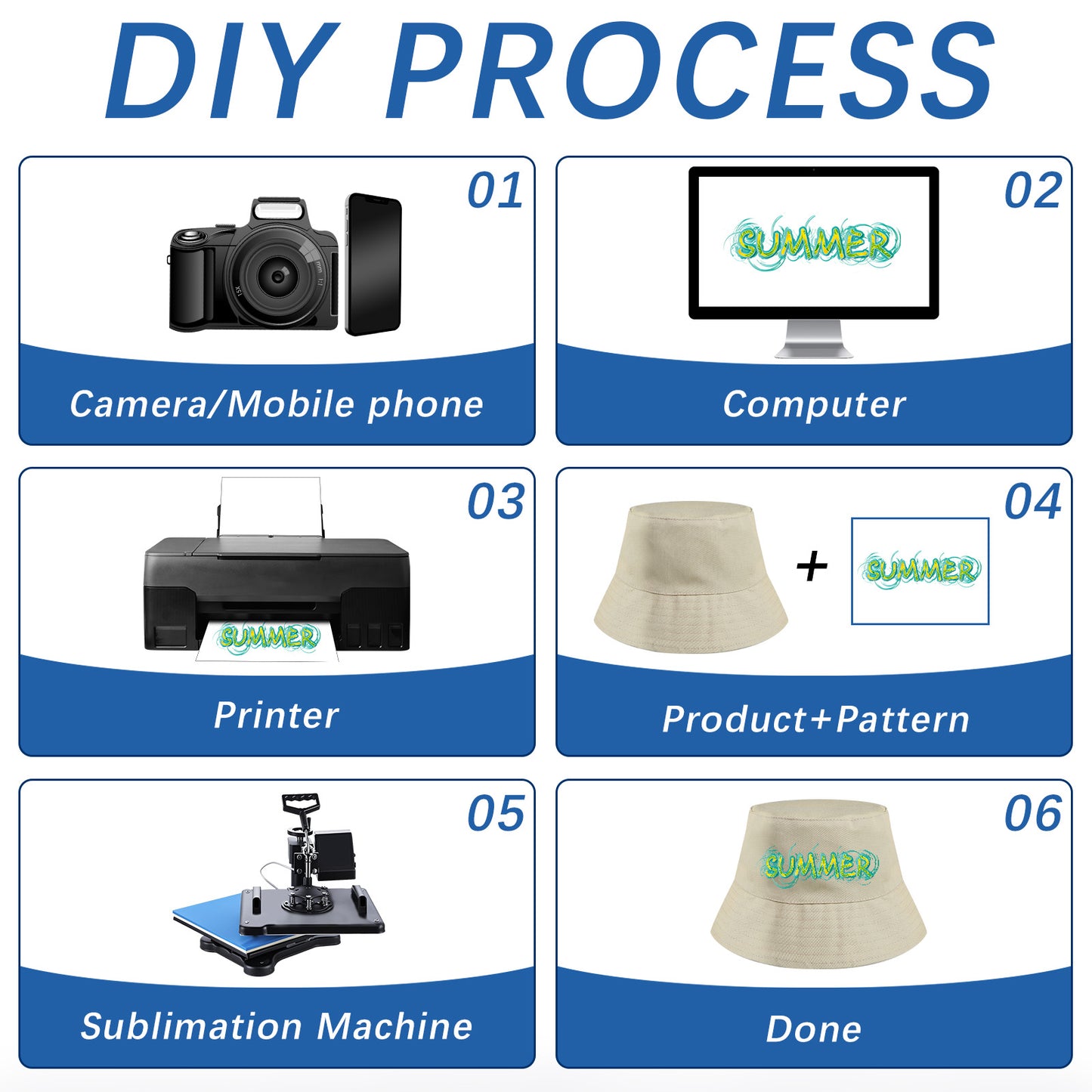 Khaki Sublimation Blank Bucket Hat, Bulk Double-Sided Tie-Dyed Sun Hat