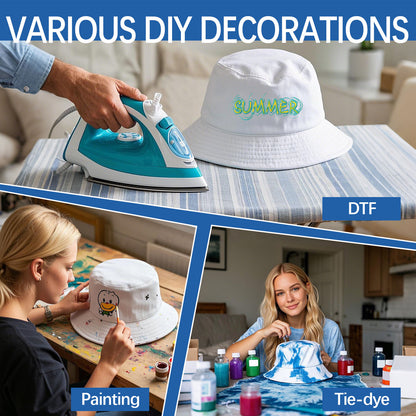 “White Sublimation Bucket Hat, Double-Sided Wearable Tie-Dye Sun Hat